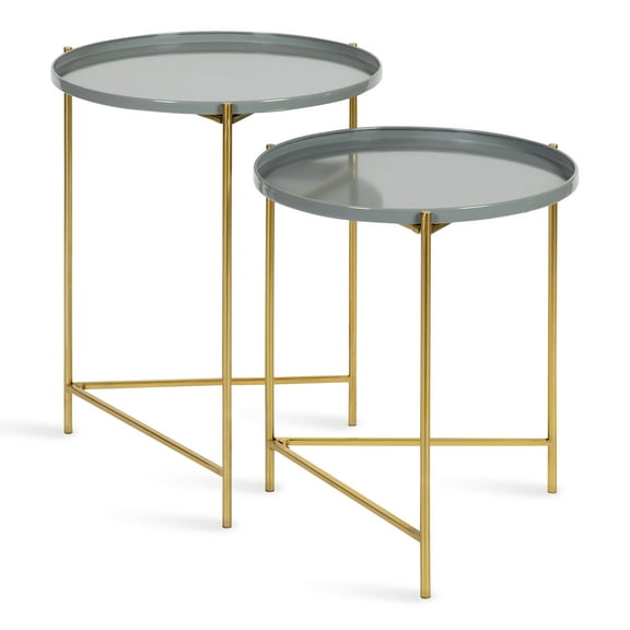 Kate and Laurel Ulani Modern Nesting Side Table, Set of 2, Gray and Gold, Sophisticated Glam End Tables for Storage and Display