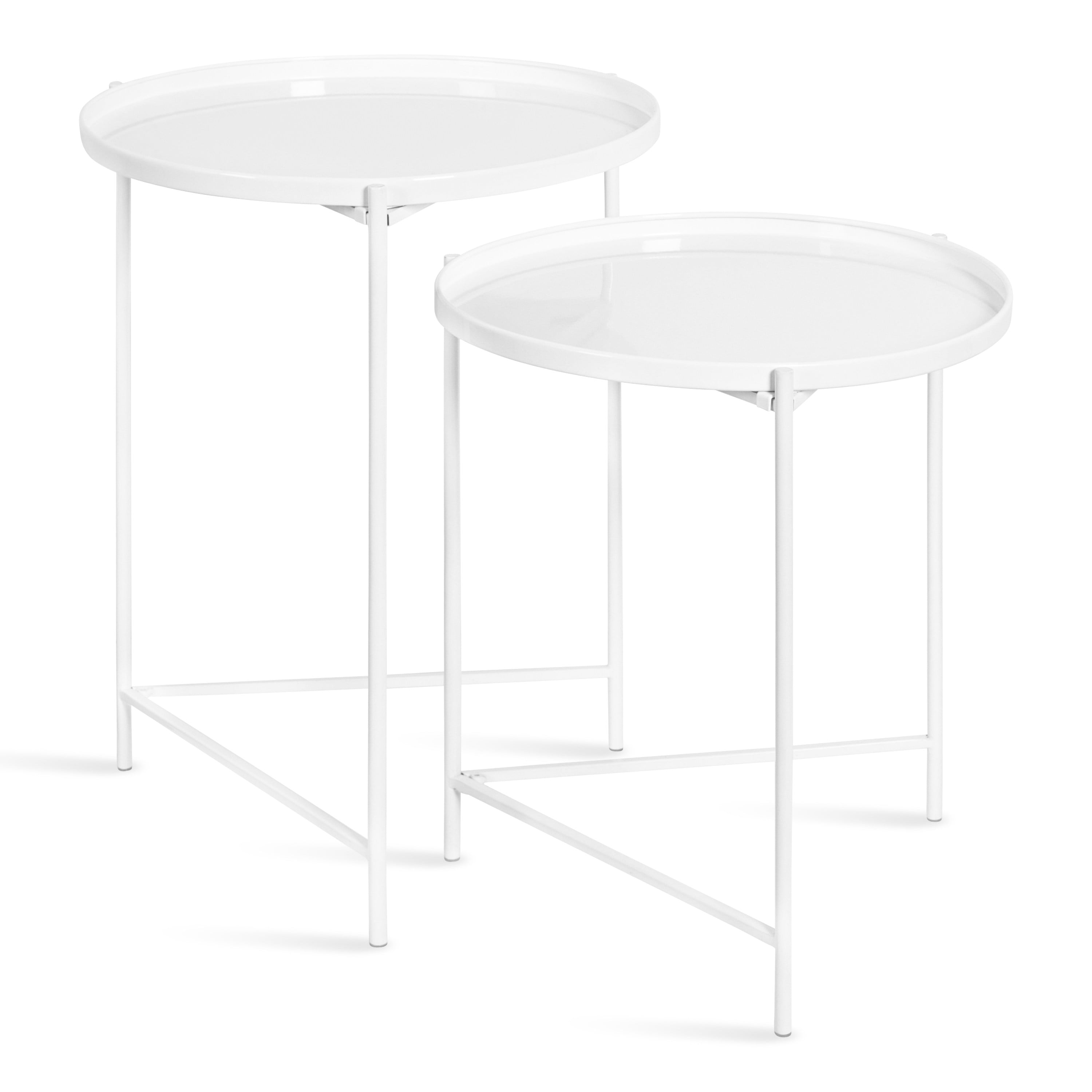 Modern Geometric White Round Metal Nesting Tables Set