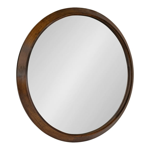 Kate and Laurel Uldrich Modern Round Mirror, 24 inch Diameter, Walnut Brown, Decorative Farmhouse Mirror for Wall Decor