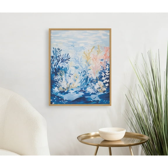 Kate and Laurel Underwater Ocean Landscape Framed Wall Art by The Creative Bunch Studio, 16x20 Gold, Tropical Coral Reef Art for Wall