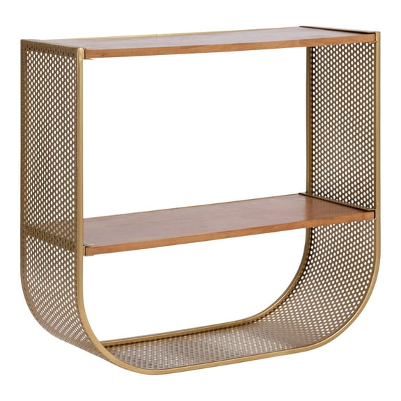 Kate and Laurel Urso Glam Arch Wood and Metal Shelf, 20 x 19, Gold, Modern Geometric Shelf for Wall