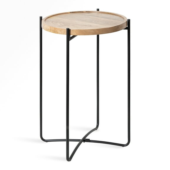 Kate and Laurel Vale Modern Side Table, 15.5 x 15.5 x 25, Natural Rustic and Black, Farmhouse End Table for Storage and Display