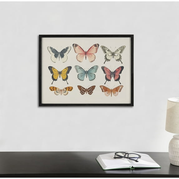 Kate and Laurel Vintage Style Muted Pastel Butterflies II Framed Wall Art by The Creative Bunch Studio, 16x12 Black, Soft Cute Butterfly Art for Wall