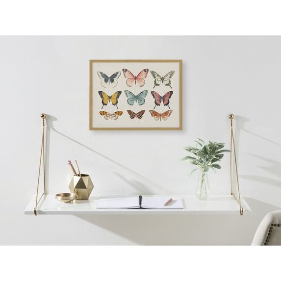 Kate and Laurel Vintage Style Muted Pastel Butterflies II Framed Wall Art by The Creative Bunch Studio, 16x12 Gold, Soft Cute Butterfly Art for Wall