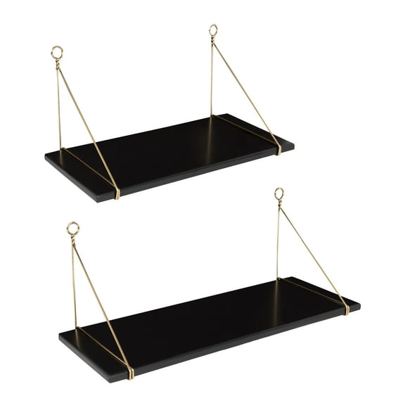 Kate and Laurel Vista Wood and Metal Wall Shelves, 2 Piece Set, Black