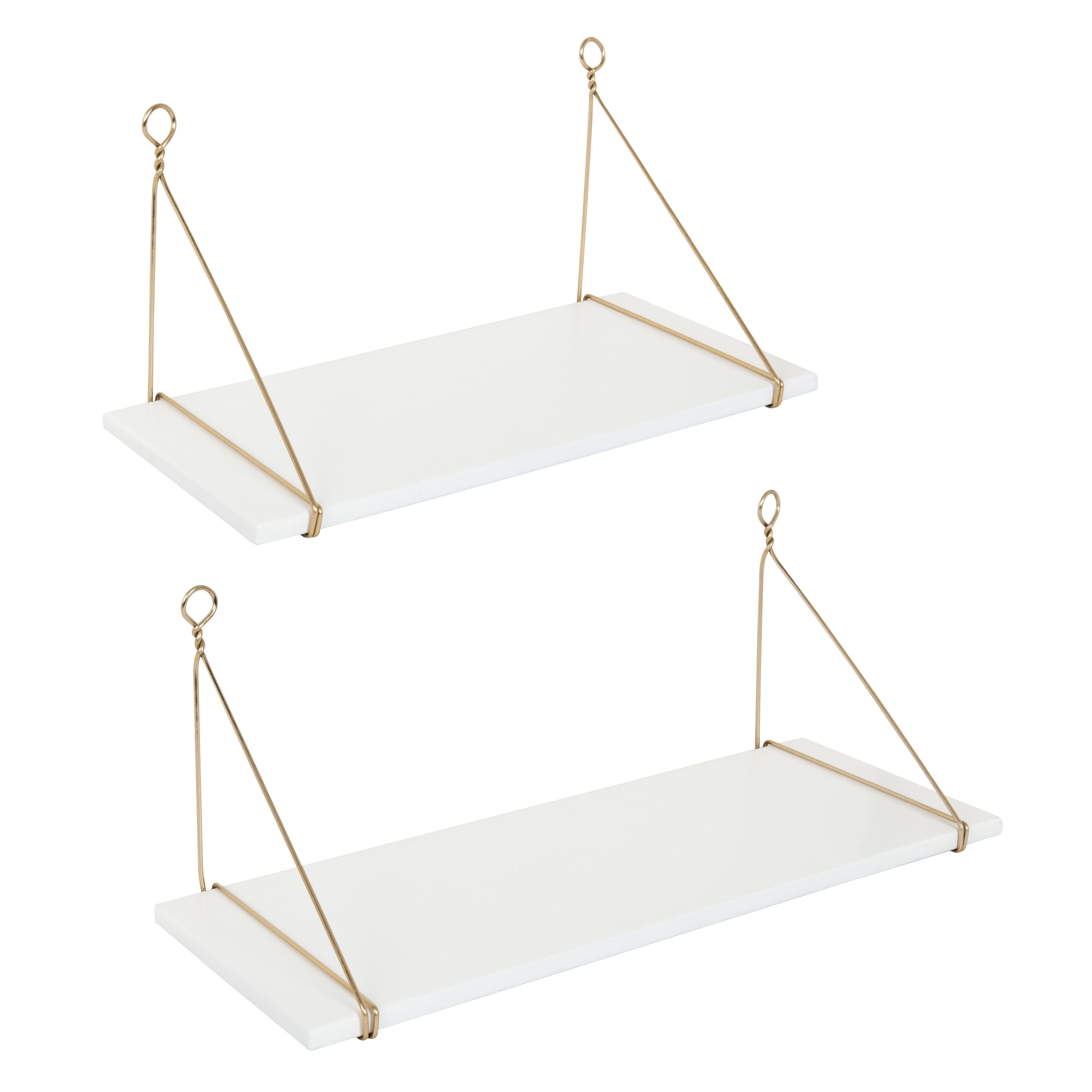 Vista White and Gold Floating Wood Accent Shelf Set