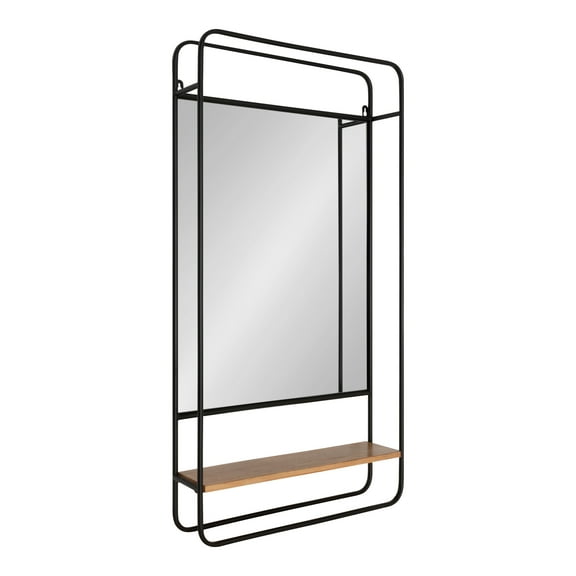 Kate and Laurel Webber Farmhouse Framed Wall Mirror with Shelf, 19 x 36, Rustic Brown and Charcoal Gray, Modern Decorative Mirror for Wall