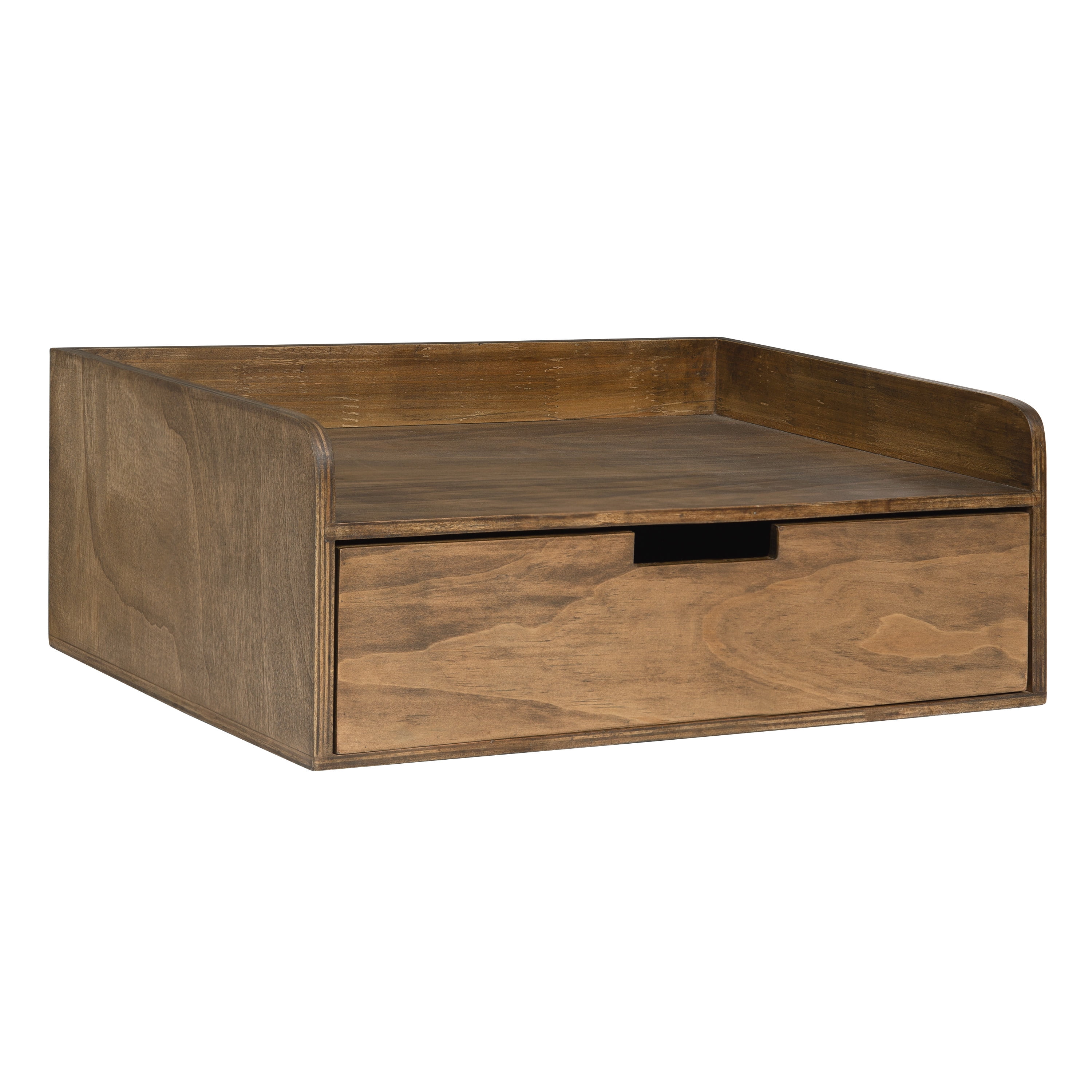 Rustic Brown Wood Floating Shelf with Drawer, 21"
