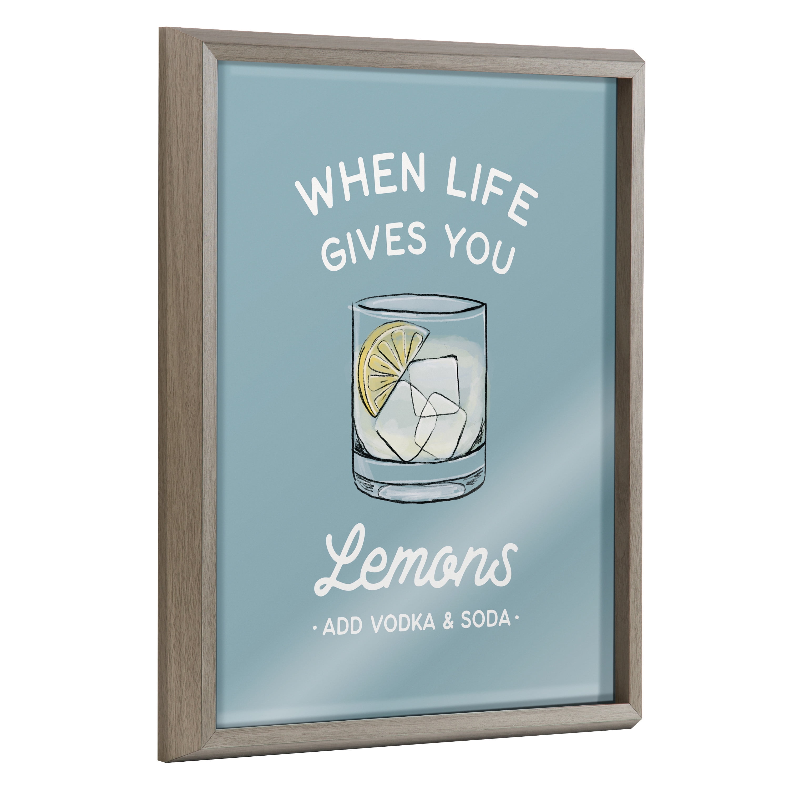 Kate and Laurel When Life Gives You Lemons Add Vodka and Soda Framed Printed Glass Wall Art by The Creative Bunch Studio, 16x20 Gray, Classic Cocktail Wall Decor