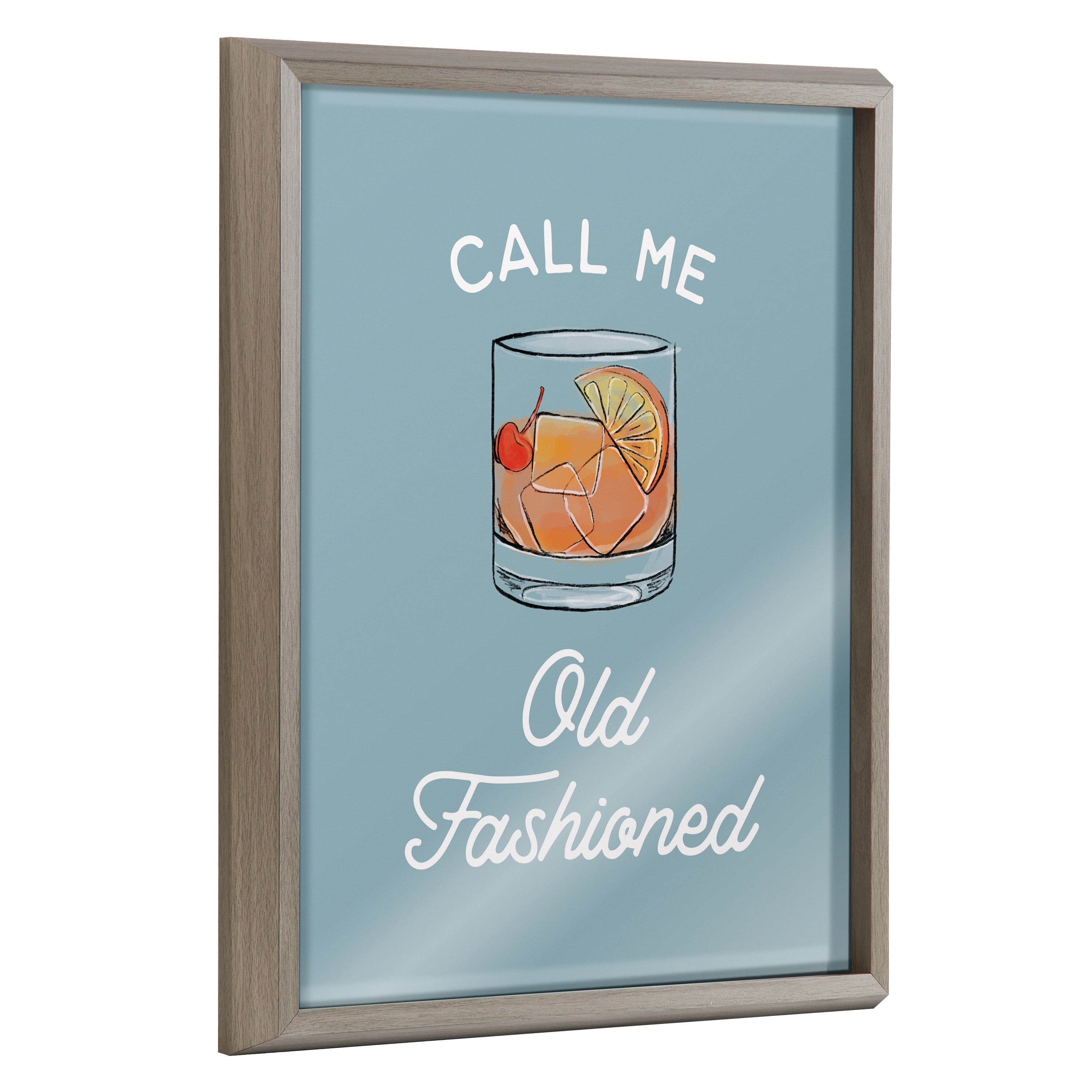 Kate and Laurel Call Me Old Fashioned Blue Framed Printed Glass Wall Art , Kitchen Bar Wall Decor by The Creative Bunch Studio, 16x20 Gray,