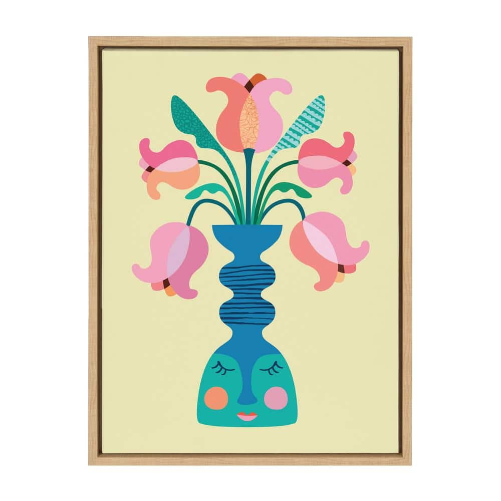 Mid Century Modern Tulips Print on Canvas with Natural Frame