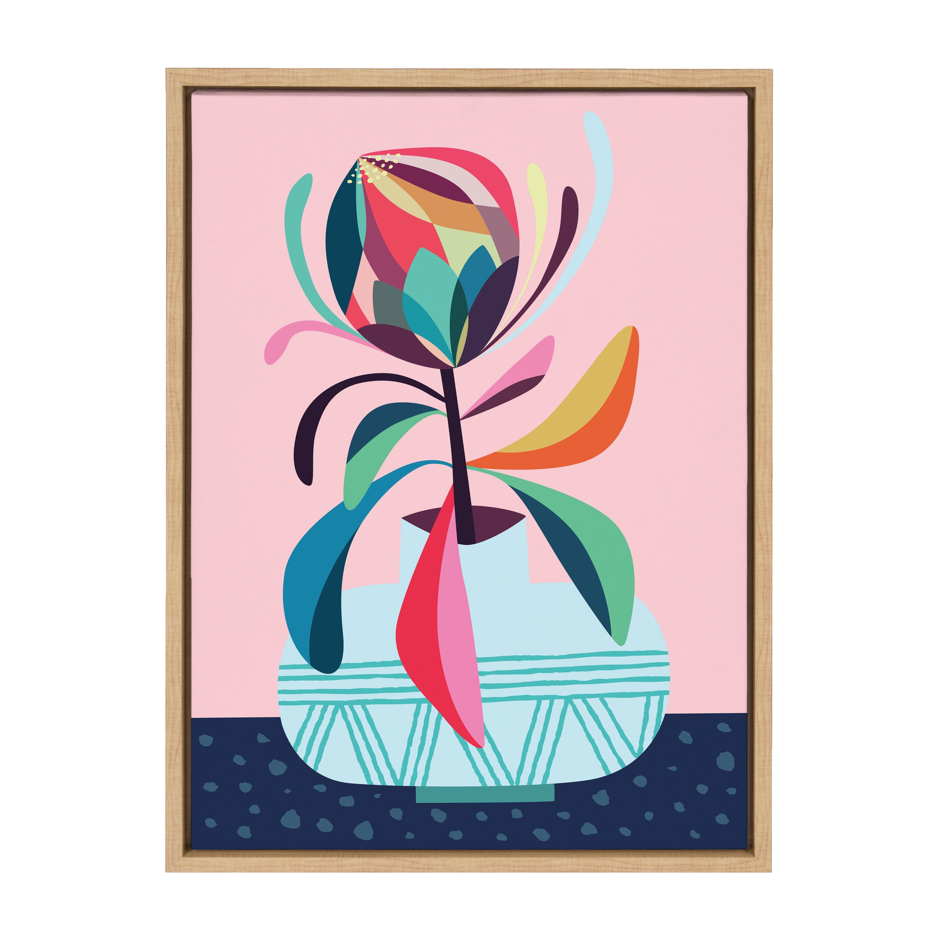 Colorful Abstract Floral Canvas Print with Natural Frame