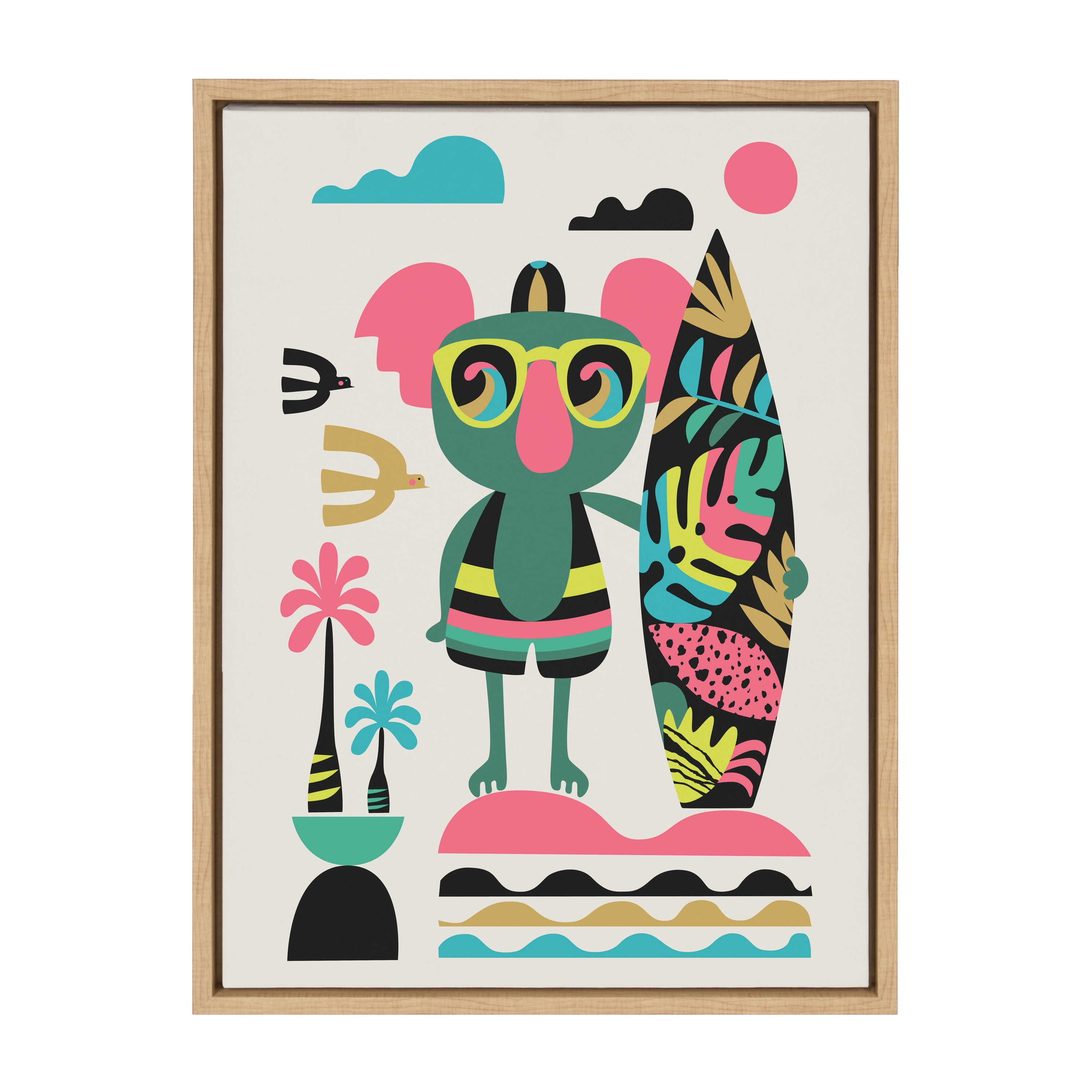 Mid Century Modern Neon Surf Koala Canvas Print, 24x18