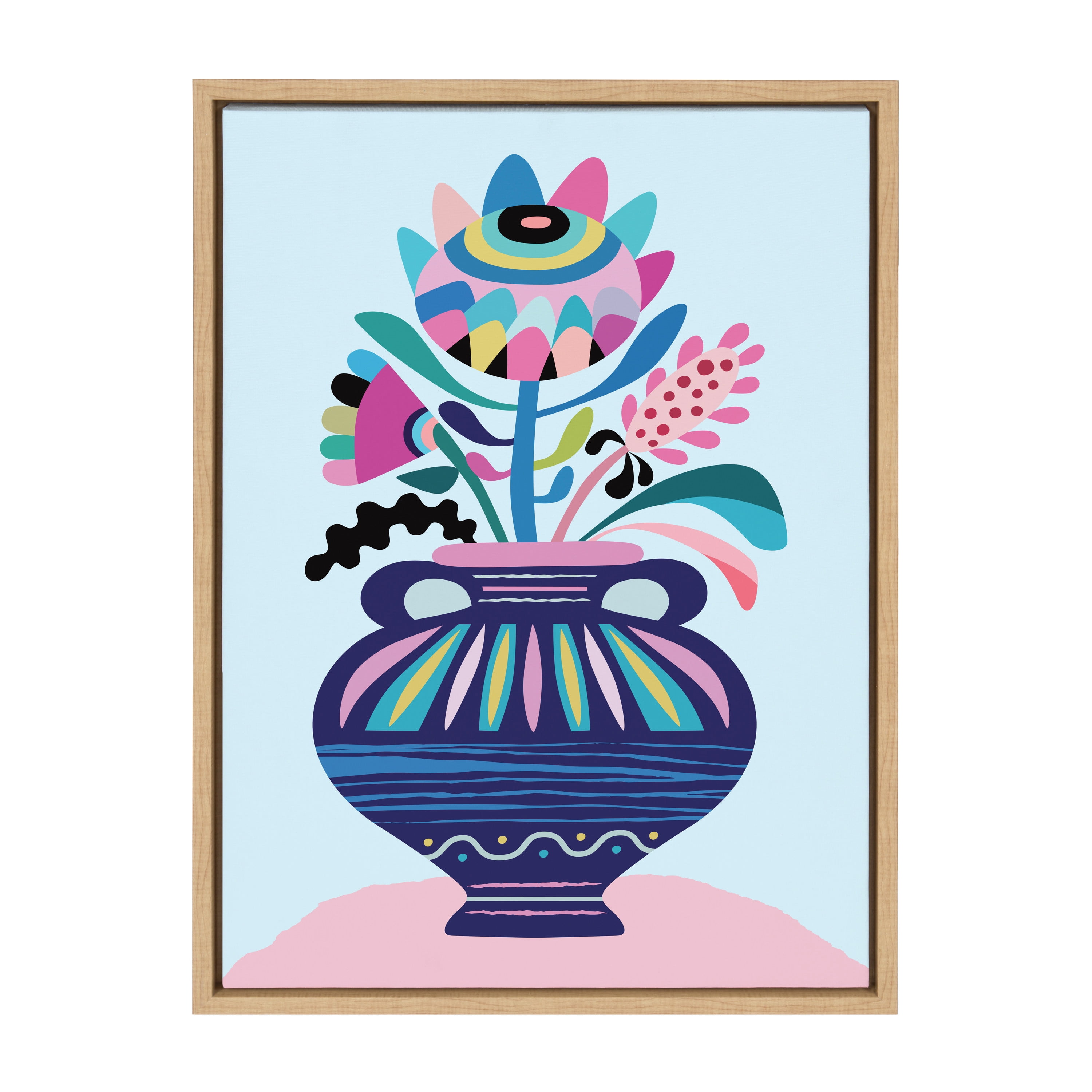 Mid Century Modern Whimsical Floral Framed Canvas Art