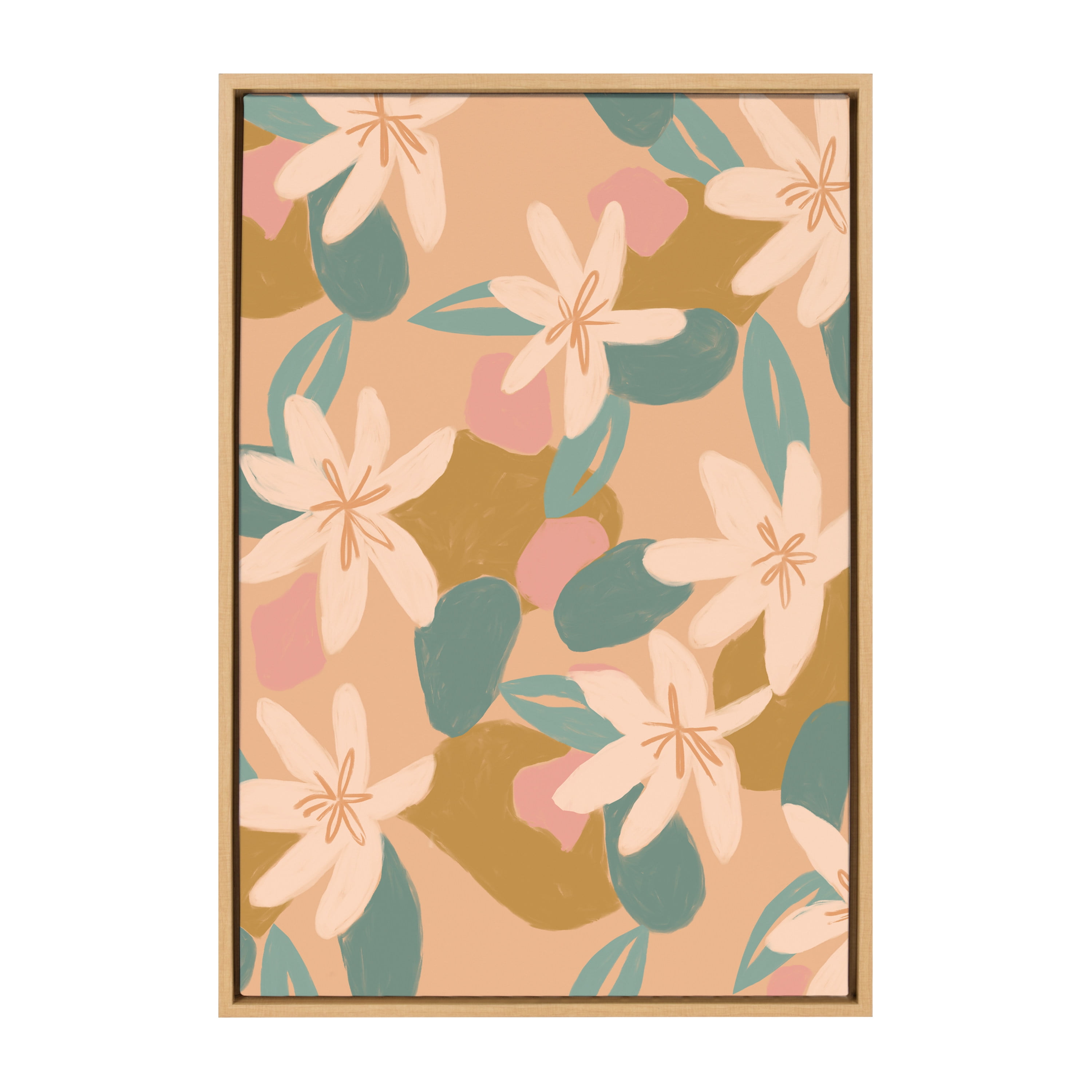 Summer Island Floral Abstract Canvas Print with Natural Frame