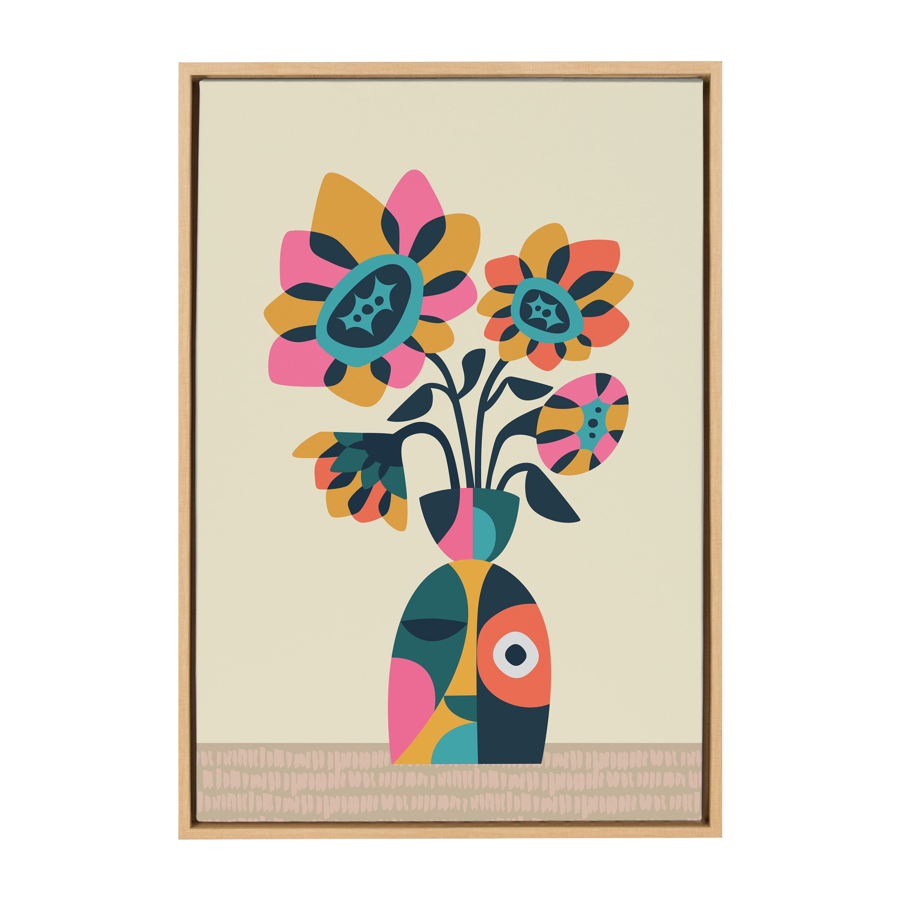 Mid Century Modern Sunflowers Abstract Print on Canvas