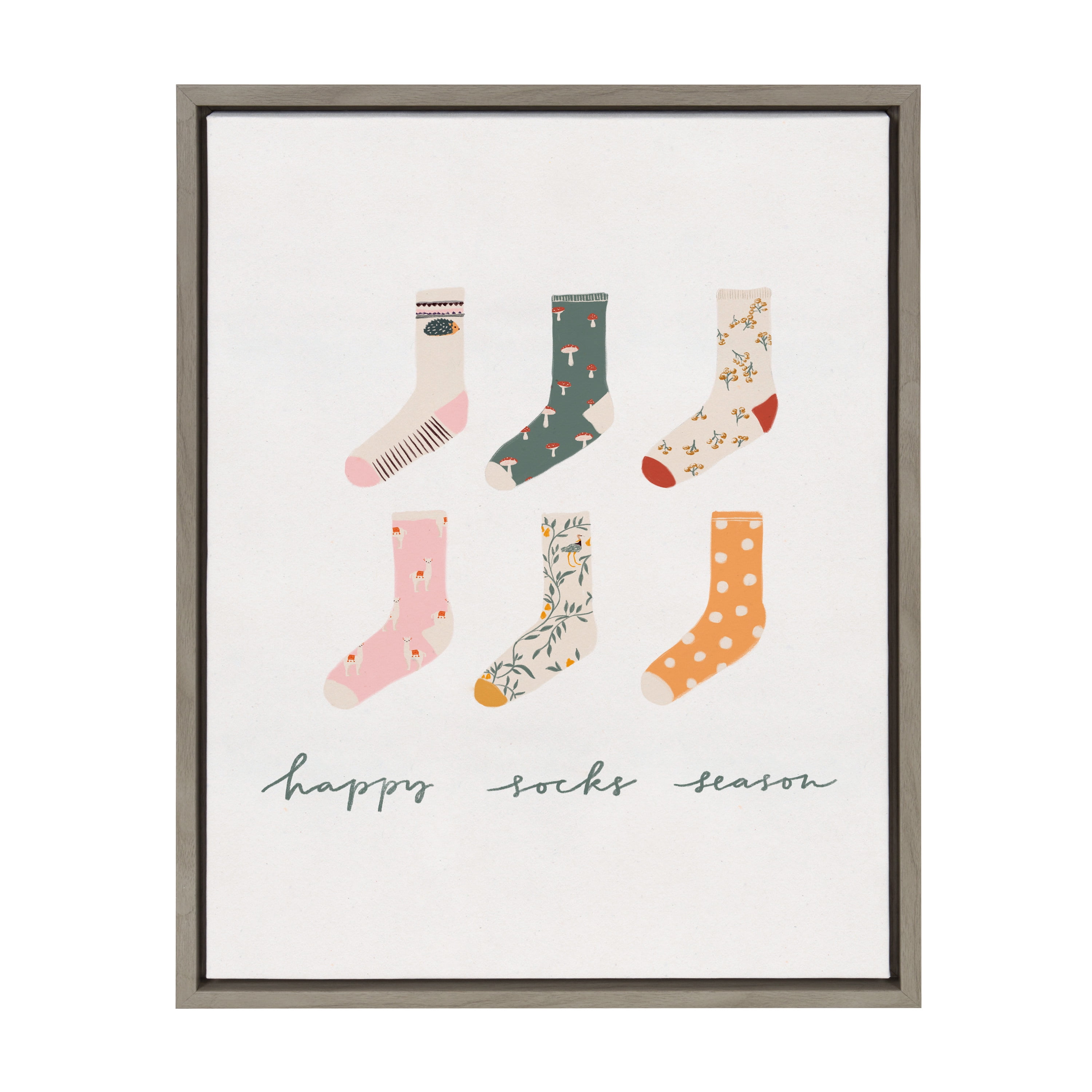 18" x 24" Gray Framed Canvas Print with Colorful Socks