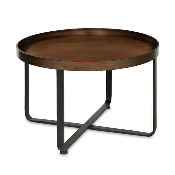 Kate and Laurel Zabel Modern Round Metal Coffee Table with Criss-Cross Base, Bronze and Black