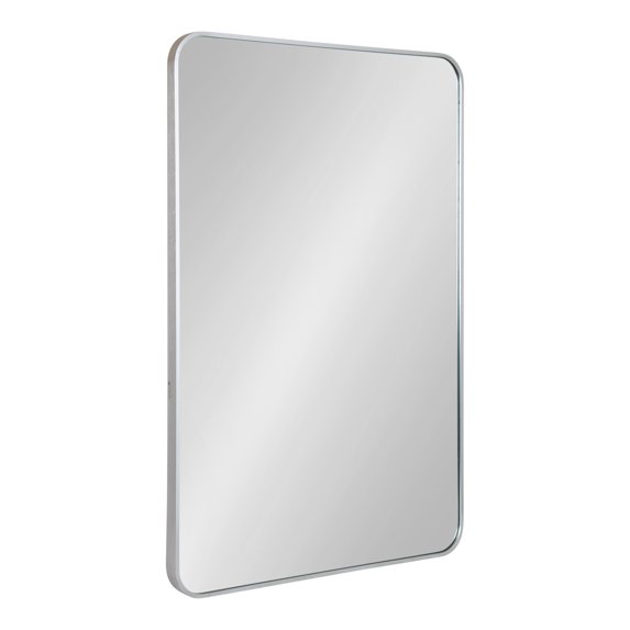 Kate and Laurel Zayda Modern Glam Rounded Rectangle Wall Mirror, 24 x 36, Silver, Metal Framed Minimalist Rectangular Mirror with Rounded Corners