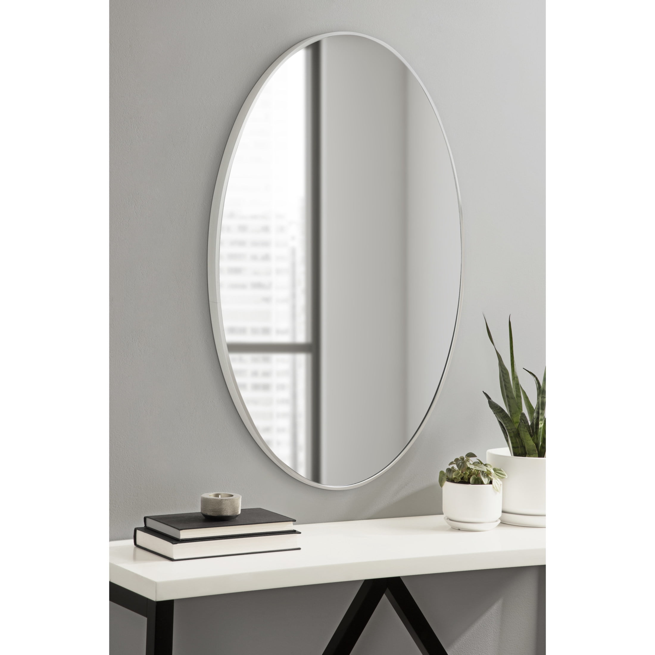 Zayda 24x36 Silver Aluminum Oval Bathroom Mirror