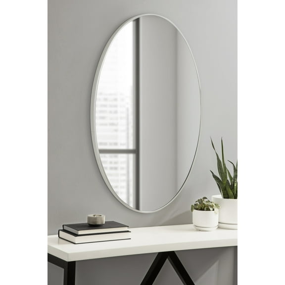 Kate and Laurel Zayda Oval Framed Wall Mirror, 24 x 36, Silver, Metal Minimalist Oval Mirror with Smooth Curves