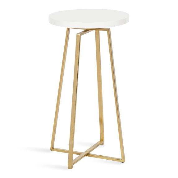 Kate and Laurel Zia Modern Side Table, 15 x 15 x 26, White and Gold, Decorative Round Metal End Table for Display and Storage