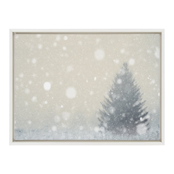 Kate and Laurel x Bomobob Collaboration Snow Day Framed Canvas Wall Art, 18x24 White, Decorative Holiday Art for Wall