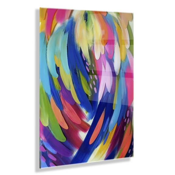 Kate and Laurel x EttaVee Collaboration, Bright Brush Strokes Floating Acrylic Art, 23x31, Decorative Vibrant Abstract Art for Wall