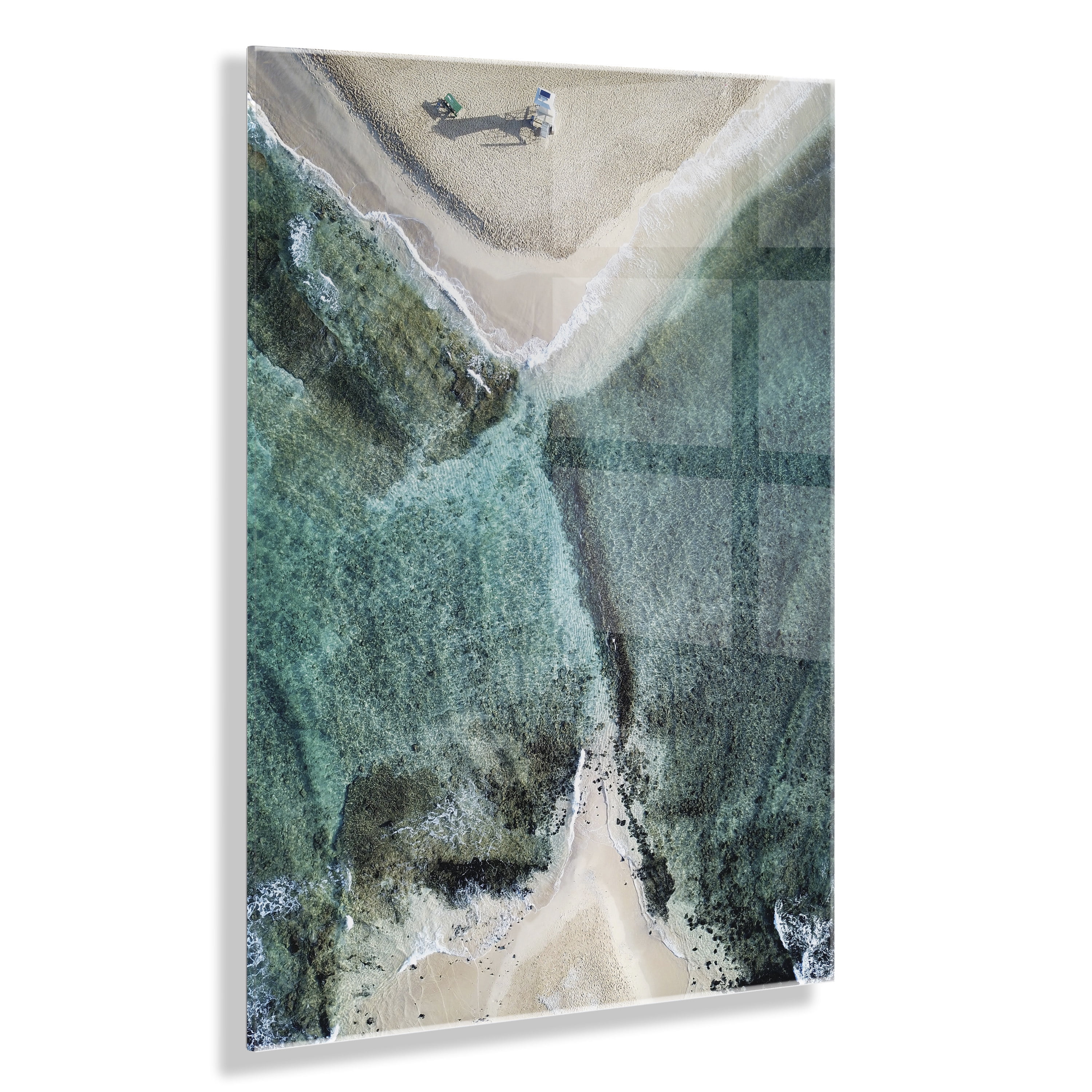 Kate and Laurel x Rachel Dowd Collaboration Poipu Beach Kauai Floating Acrylic Art, 23x31, Decorative Aerial Photography Beach Art for Wall