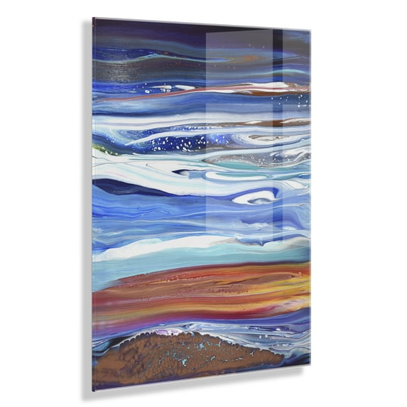 Kate and Laurel x Xizhou Xie Collaboration Coastal Currents Frameless Floating Acrylic Art, 23x31, Modern Abstract Bright Landscape Art for Wall