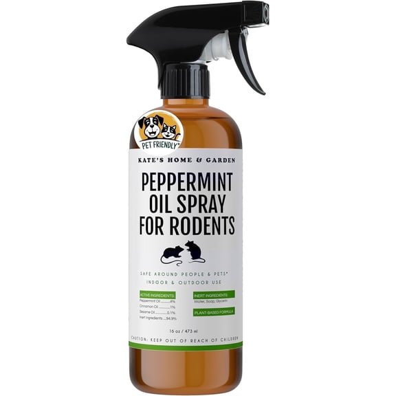 Kate's Home & Garden Peppermint Oil Rodent Repellent Spray, 16 oz Non-Toxic, Pet Safe, for Mice, Rats, Squirrels, Bats & Car Engines