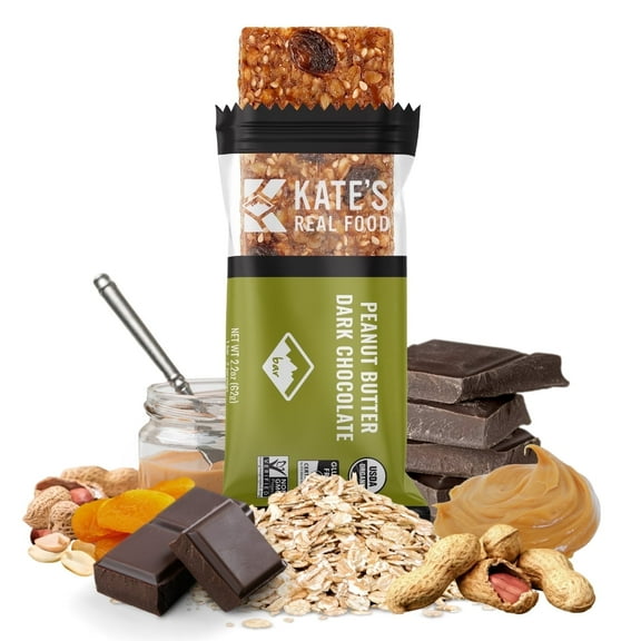 Kate's Real Food Peanut Butter Dark Chocolate Healthy Snack Bars, 12 Count, 2.2 oz