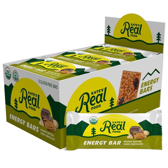 Kates Real Food Organic Energy Bars, Non-GMO, All-Natural Ingredients, Gluten-Free and Soy-Free Healthy Snack with Natural Flavors, Peanut Butter and Dark Chocolate (Pack of 12)