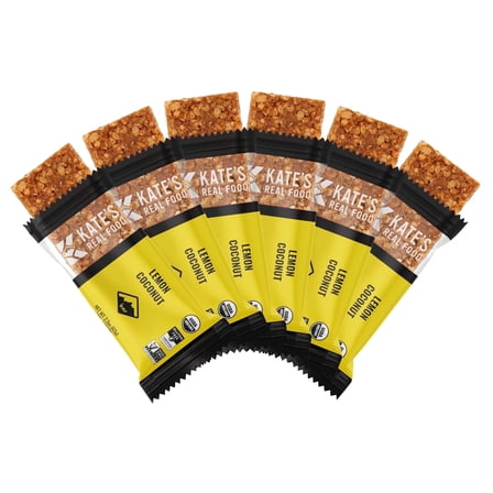 Kate's Real Food Organic Lemon Coconut Granola Bars, 6 Count, 2.2 oz - Energy Bars Made with Gluten Free Oats - Non GMO, Soy Free, Whole Grains, and All Natural