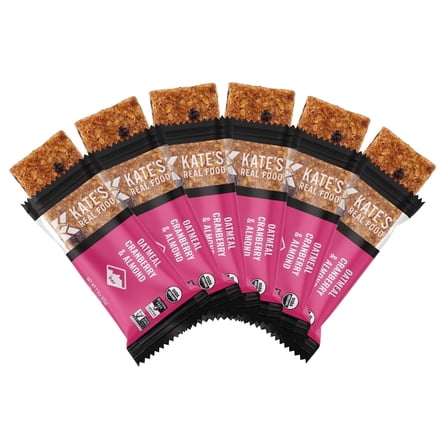 Kate's Real Food Organic Oatmeal Cranberry Almond Energy Bars, 6 Count, 2.2 oz - Non GMO, Soy Free, and All Natural