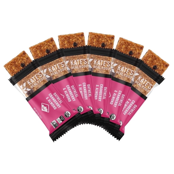 Kate's Real Food Organic Oatmeal Cranberry Almond Energy Bars, 6 Count, 2.2 oz - Non GMO, Soy Free, and All Natural