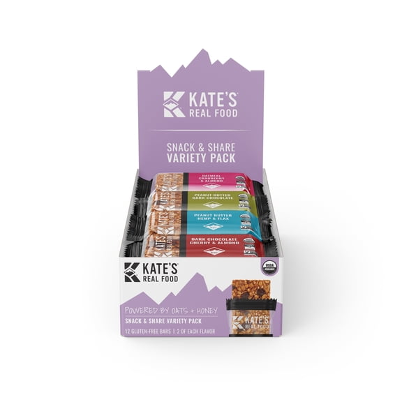 Kates Real Food Organic - Variety Pack (Pack of 12) Energy Bars, Non-GMO, All-Natural Ingredients, Gluten-Free and Soy-Free