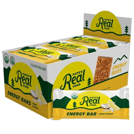 Kate’s Real Food Organic Granola Lemon Coconut All Natural Energy Bars - Non GMO, Soy Free, Whole Grain, and Made with Gluten Free Oats - 12 count