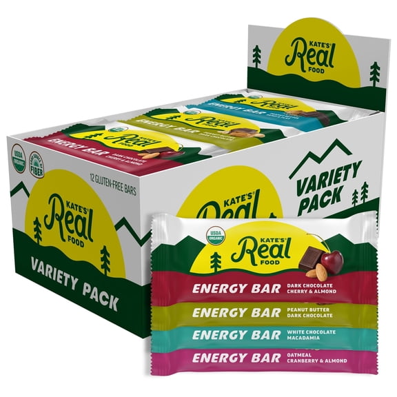 Kates Real Food Organic Granola Variety Pack All Natural Granola Bars - Non GMO, Soy Free, Whole Grain, and Made with Gluten Free Oats - 12 count