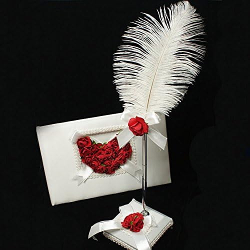 KateMelon Flower of Love In Romantic Red Heart Wedding Guest Book and Feather Pen Set$$Electronics Accessories
