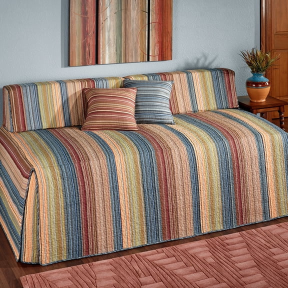 Katelin Colorful Striped Quilted Bedding, Hollywood Daybed Cover Set, Machine Washable