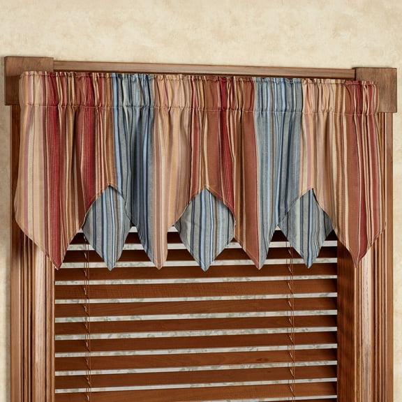 Katelin Lined Cotton Window Treatment, Layered Window Valance, Colorful Printed Stripes