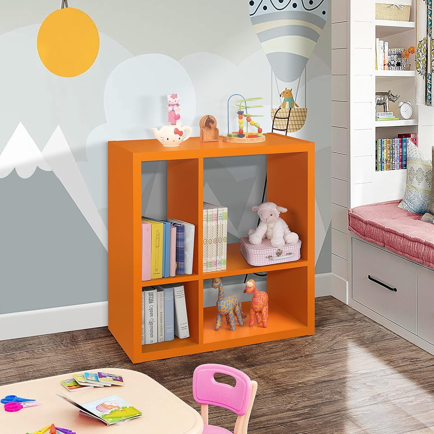  Katelyn 4Cube Open Bookcase Kids Toy Storage Shelf Organizer (Orange