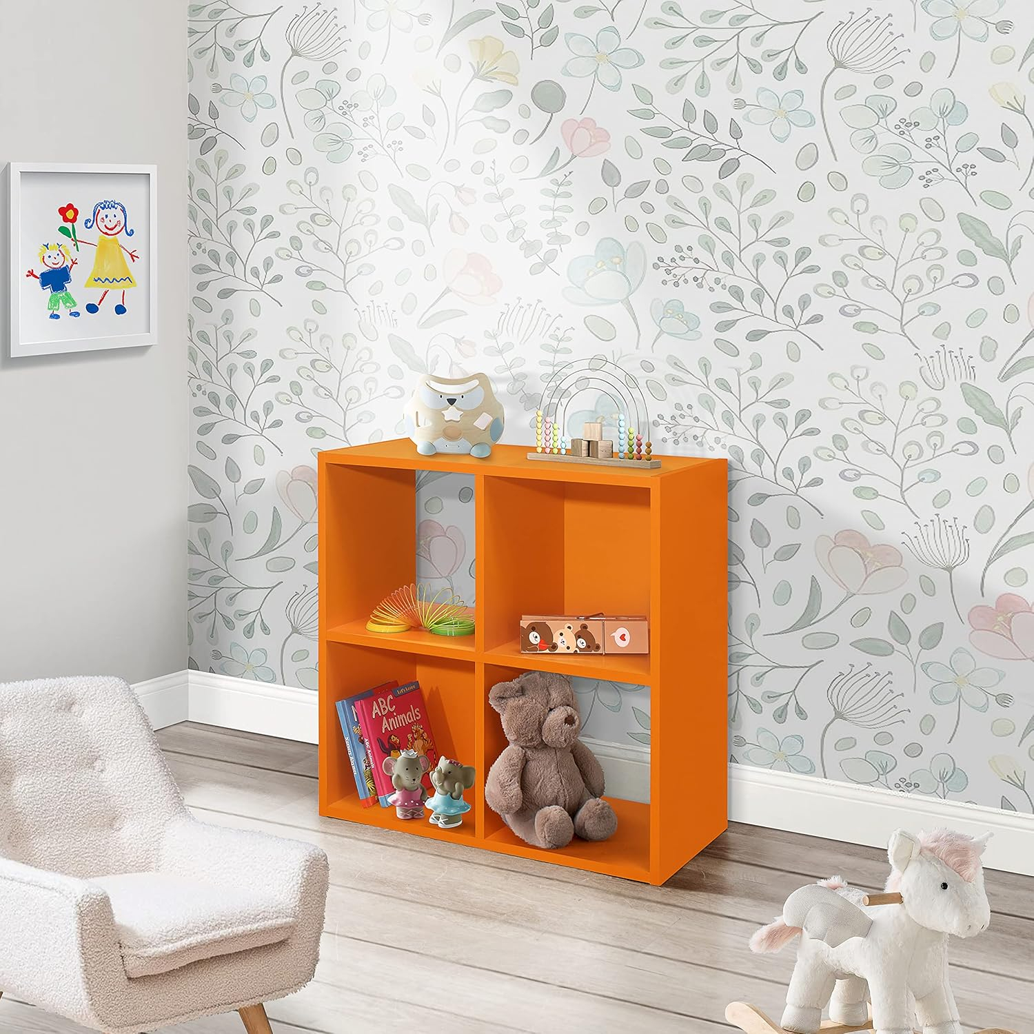  Katelyn 4Cube Open Bookcase Kids Toy Storage Shelf Organizer (Orange