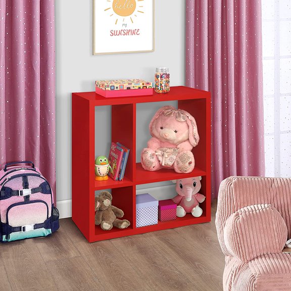 Katelyn 4-Cube Open Bookcase, Kids Toy Storage Shelf Organizer (Red)