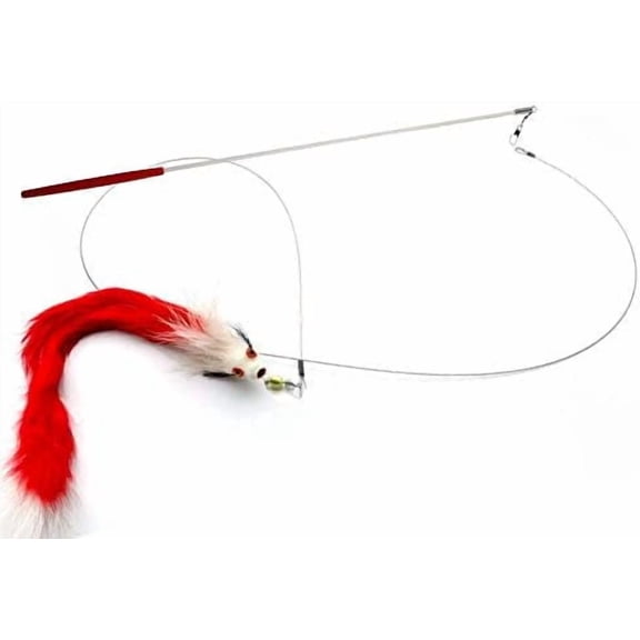 Kat Fly 8 Inch Handmade Cat Toy Teaser Christmas Mouse with 19 Inch White Wand - Red, White Natural Material Toy