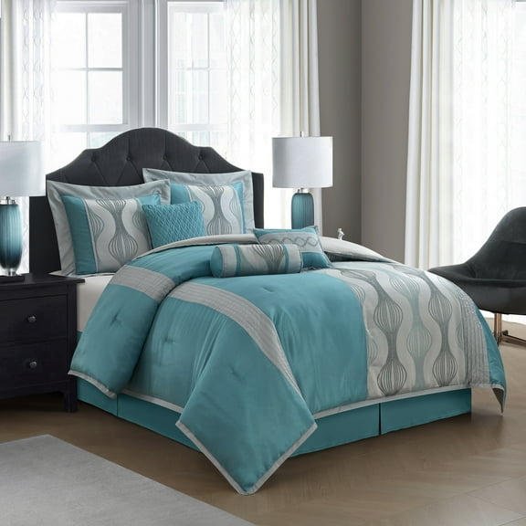 Kath 7 Piece Comforter Set, Queen, Blue
