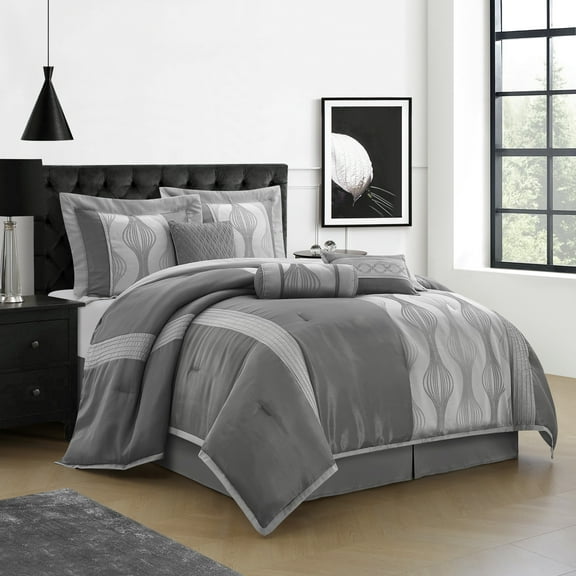 Kath 7 Piece Comforter Set, Queen, Grey