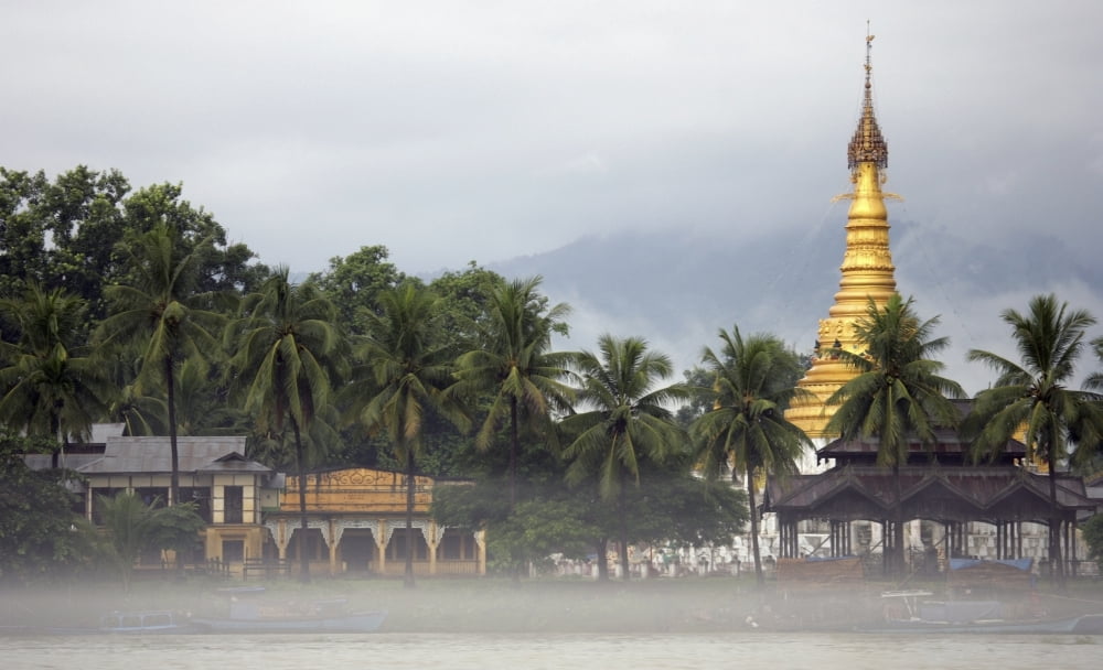 Katha Pagoda On Ayeyarwady River Canvas Art - Chris Caldicott Design Pics (36 x 22)