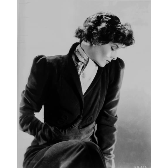 Katharine Hepburn in Fur Coat Black and White Portrait Photo Print (24 x 30)